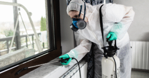 Exterminator eliminating bugs